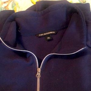 Mens Navy pullover plush shirt with zip neckline
